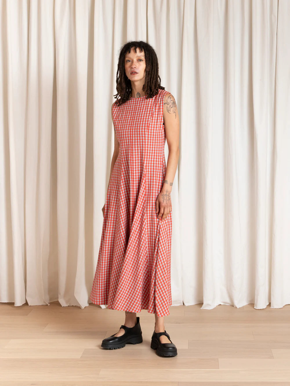 Ali Golden Paneled Midi Dress - Poppy / Fuck Ice Gingham Dresses - Sloane Boutique