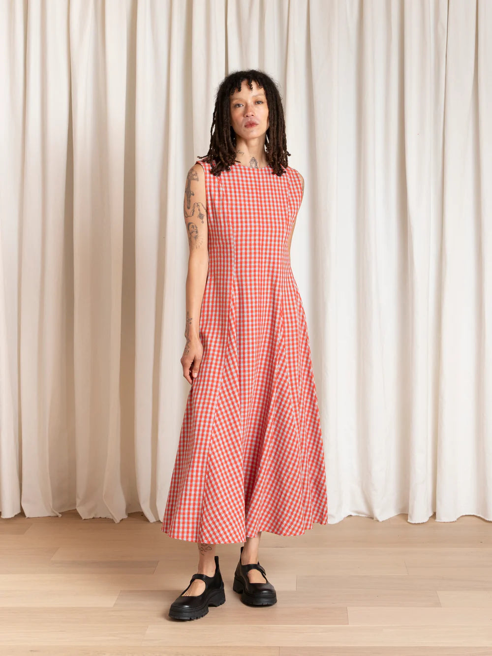 Ali Golden Paneled Midi Dress - Poppy / Fuck Ice Gingham Dresses - Sloane Boutique