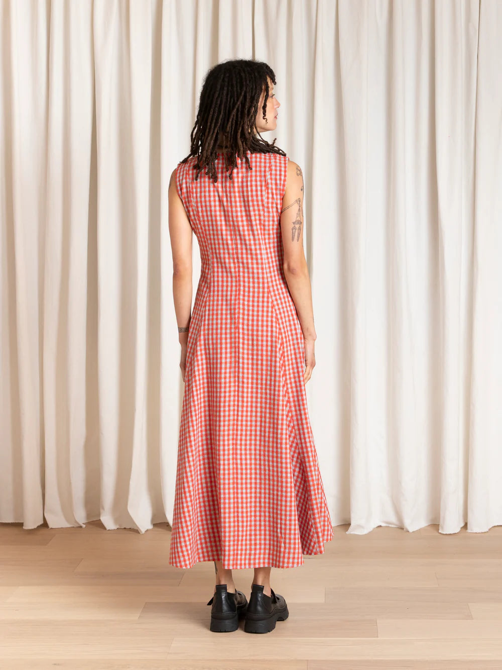 Ali Golden Paneled Midi Dress - Poppy / Fuck Ice Gingham Dresses - Sloane Boutique