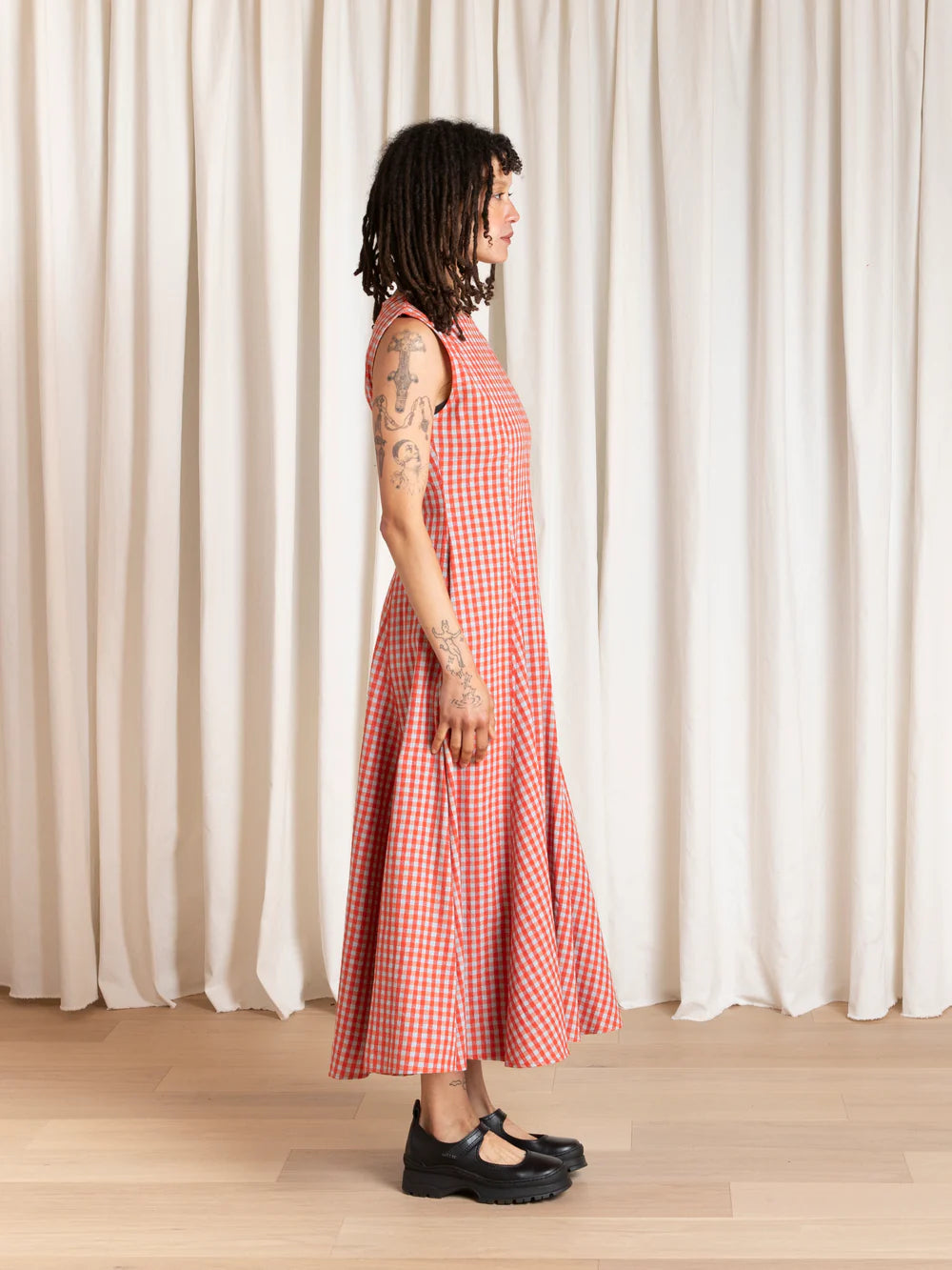 Ali Golden Paneled Midi Dress - Poppy / Fuck Ice Gingham Dresses - Sloane Boutique