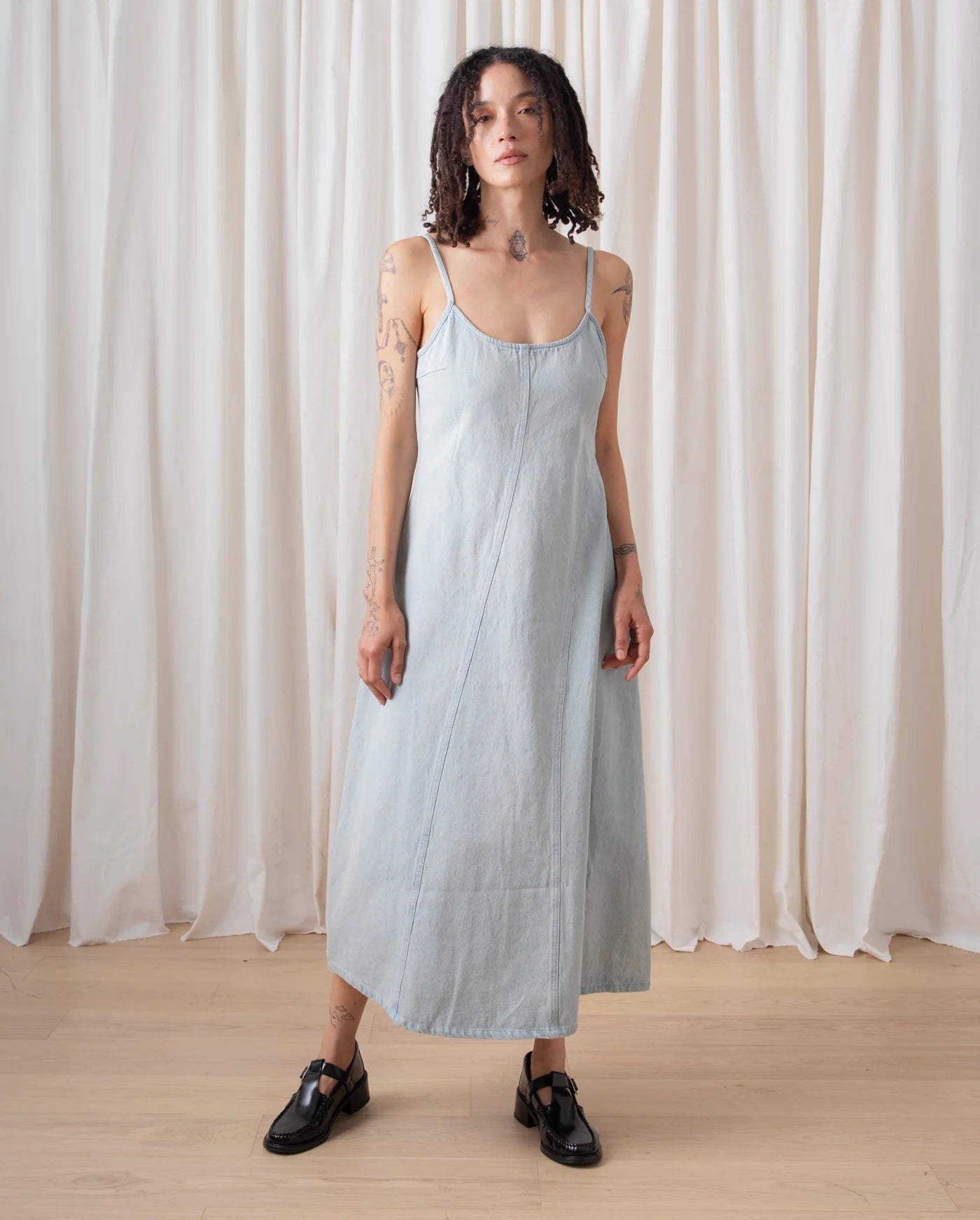Ali Golden Seamed Tank Dress - Light Denim Dresses - Sloane Boutique