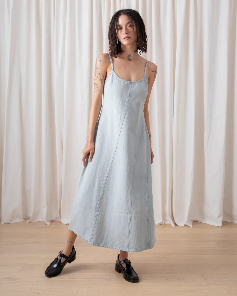 Ali Golden Seamed Tank Dress - Light Denim Dresses - Sloane Boutique