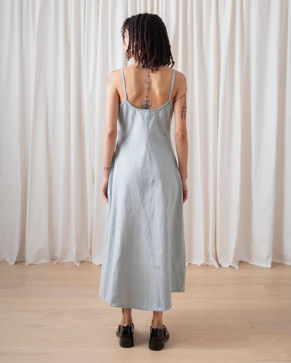 Ali Golden Seamed Tank Dress - Light Denim Dresses - Sloane Boutique