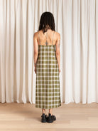 Ali Golden Square Neck Slip Dress - Olive Plaid Dresses - Sloane Boutique