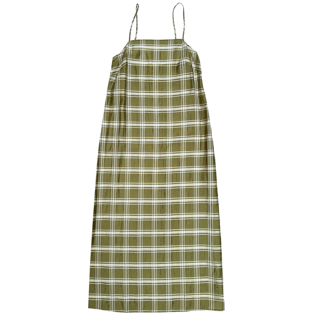 Ali Golden Square Neck Slip Dress - Olive Plaid Dresses - Sloane Boutique