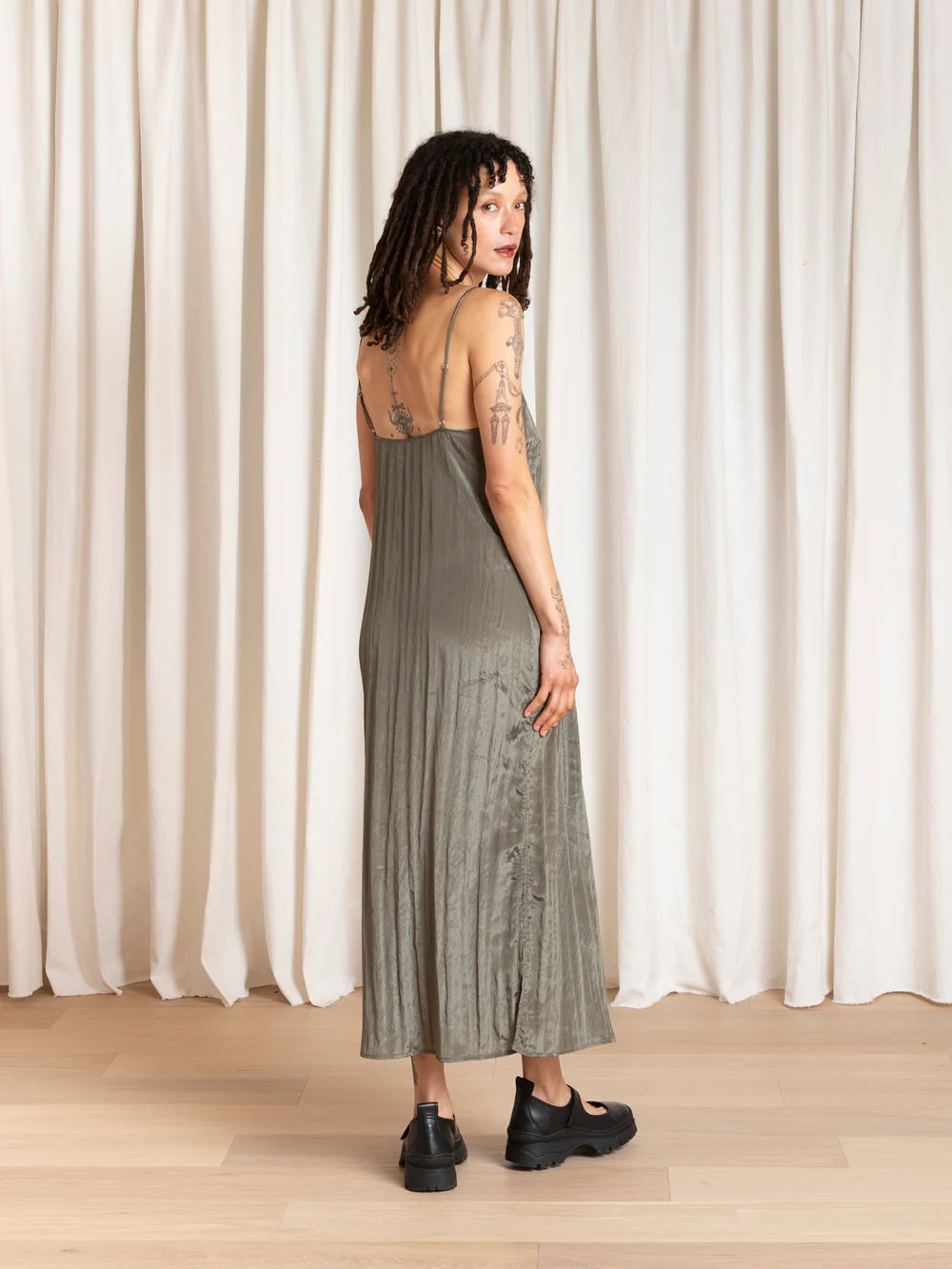 Ali Golden Square Neck Slip Dress - Sage Dresses - Sloane Boutique