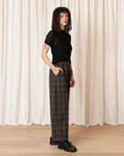 Ali Golden Wool Loose Barrel Pant - Taupe Multicolor Plaid Women's Bottoms - Sloane Boutique