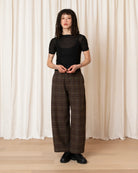 Ali Golden Wool Loose Barrel Pant - Taupe Multicolor Plaid Women's Bottoms - Sloane Boutique