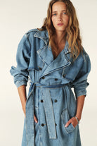 Bash Paris Tresca Denim Trench Coat - Mid Blue sale outerwear - Sloane Boutique