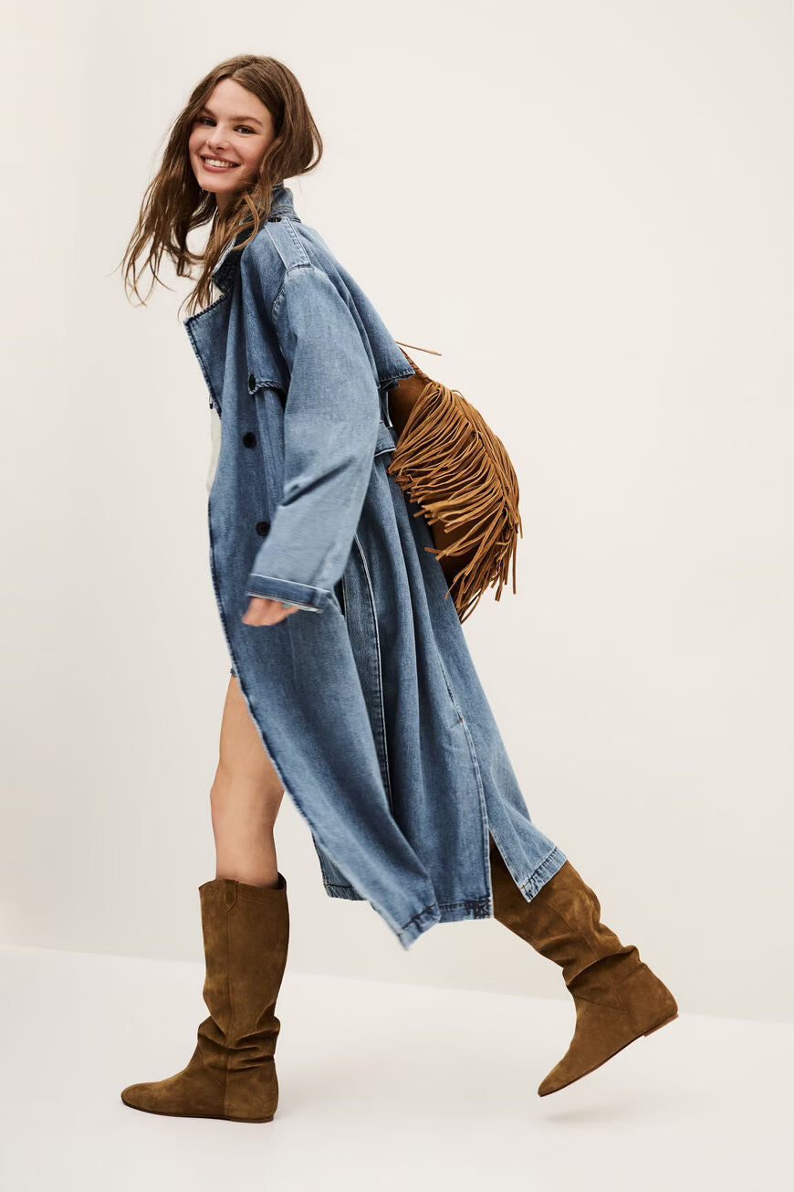 Bash Paris Tresca Denim Trench Coat - Mid Blue sale outerwear - Sloane Boutique
