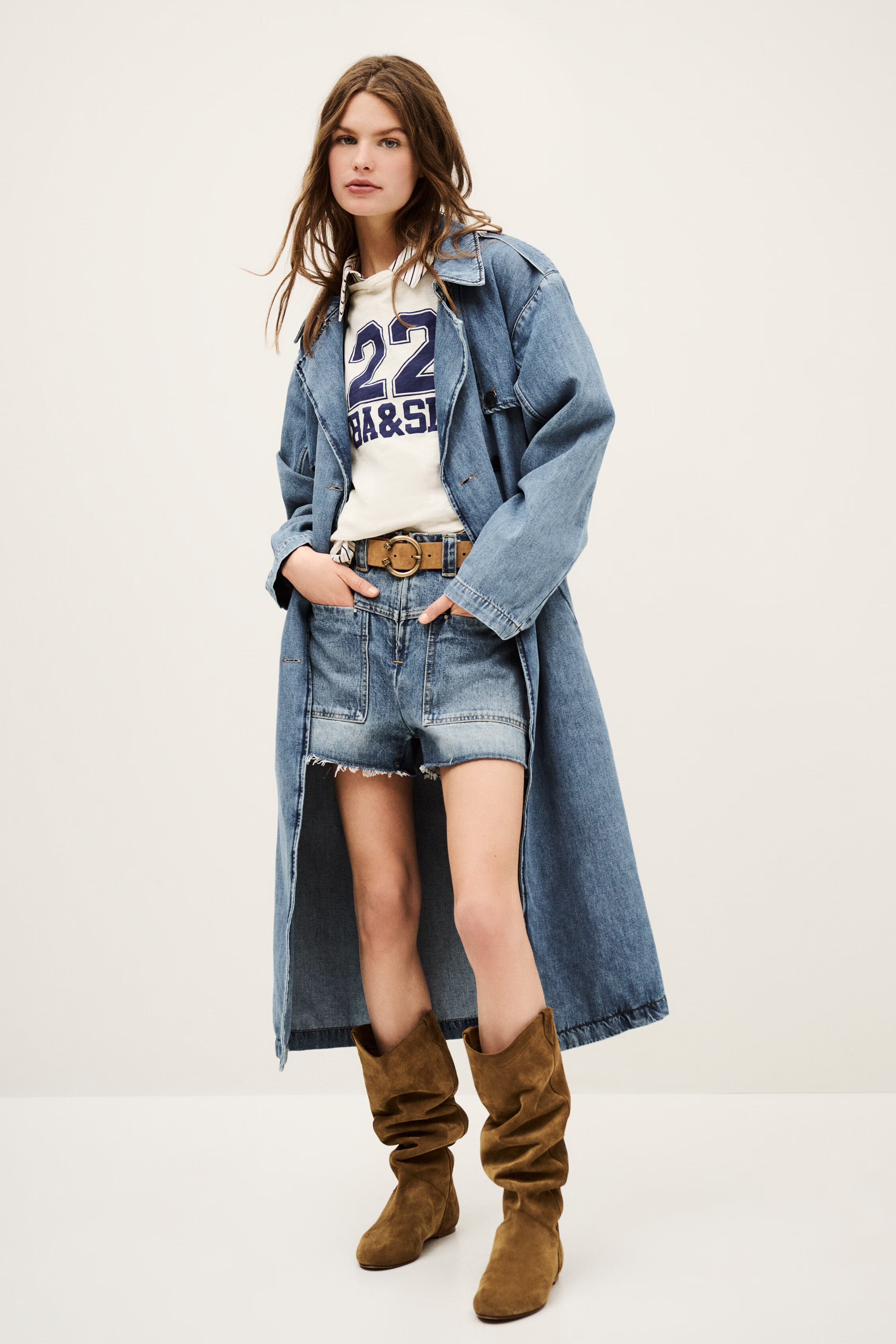 Bash Paris Tresca Denim Trench Coat - Mid Blue sale outerwear - Sloane Boutique