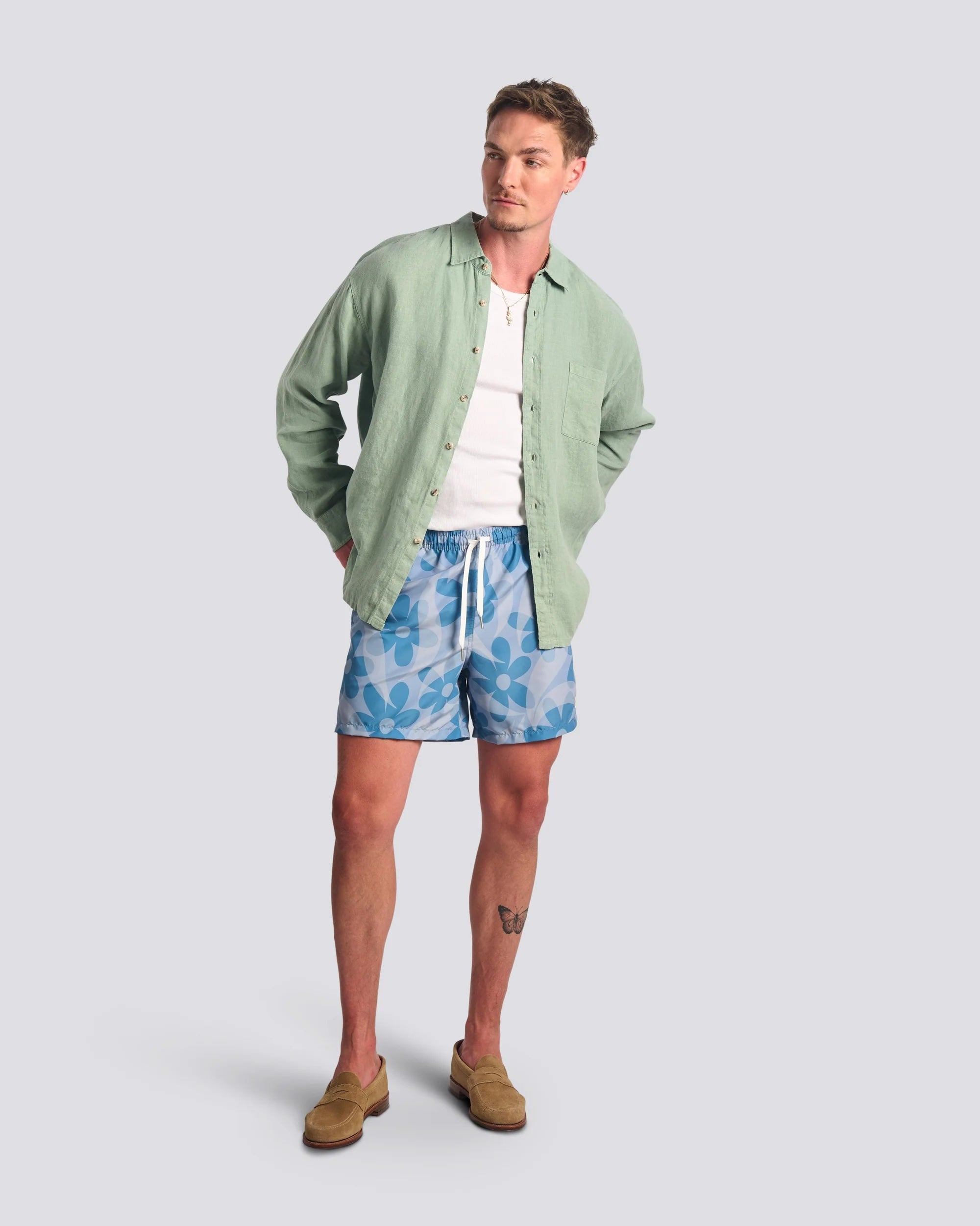 Bather Grotto Daisy Trip Swim Trunk - Blue Men's Bottoms - Sloane Boutique