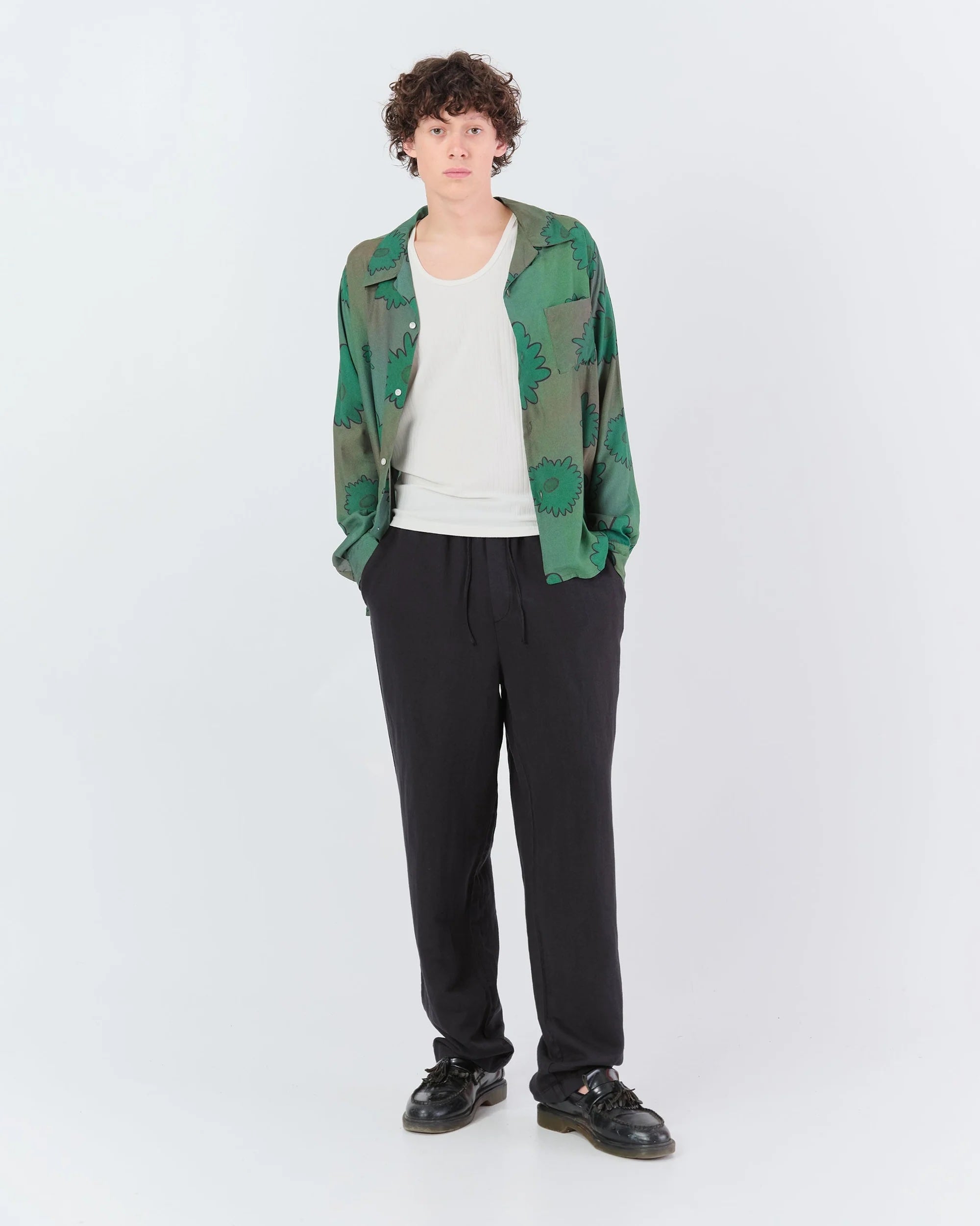 Bather Men's Long Sleeve Camp Shirt - Forest Bloomscape Men's Tops - Sloane Boutique