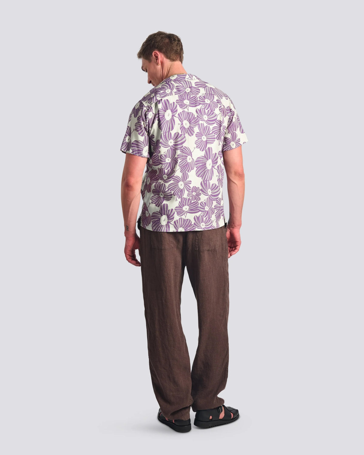 purple dress shirt grey pants Bather Taro Breeze Camp This relaxed camp shirt BHLDN Jenny Yoo Eden back: lace up back Style:04404