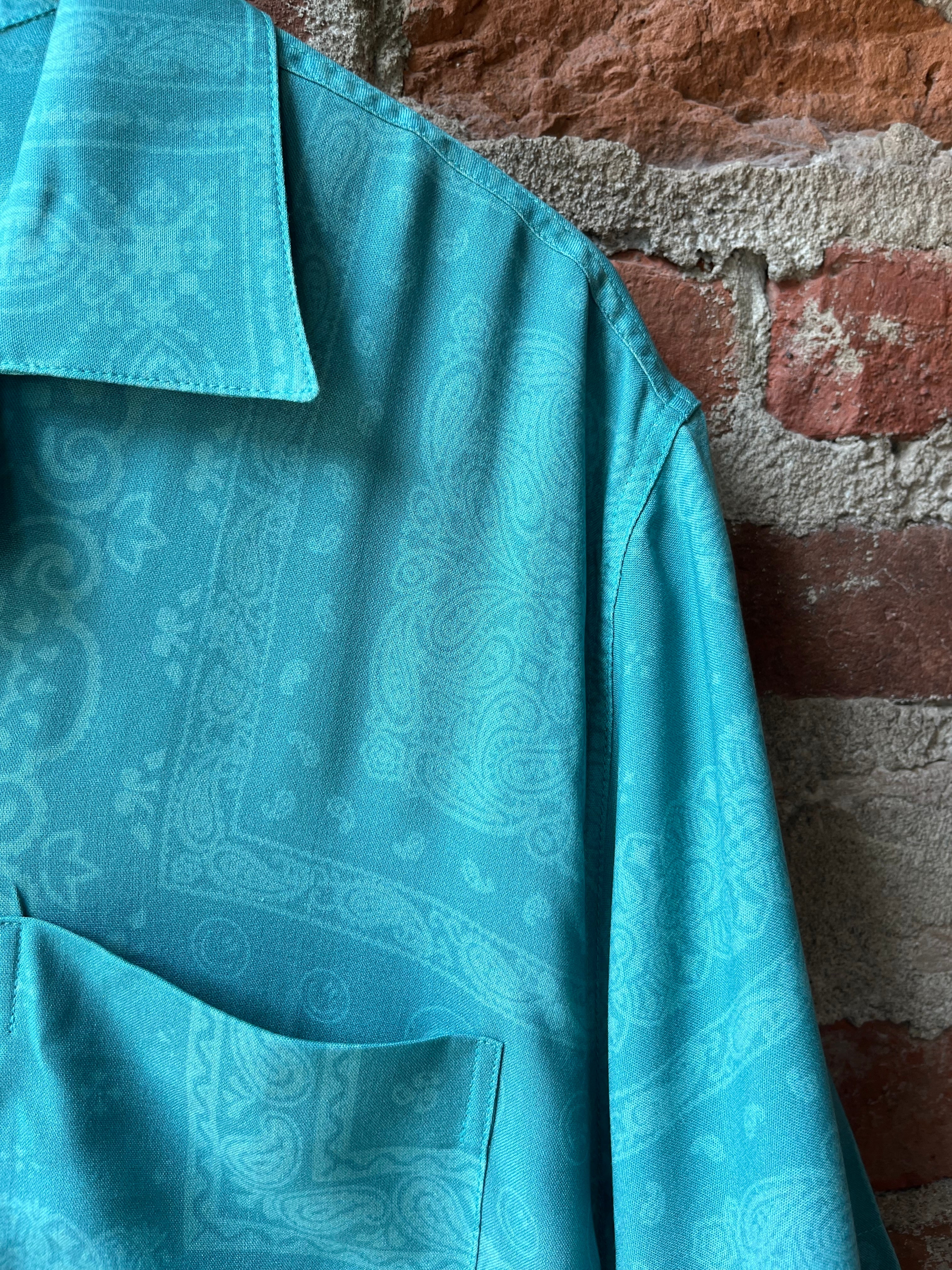 Bather Tonal Bandana Camp Shirt - Teal Men's Tops - Sloane Boutique