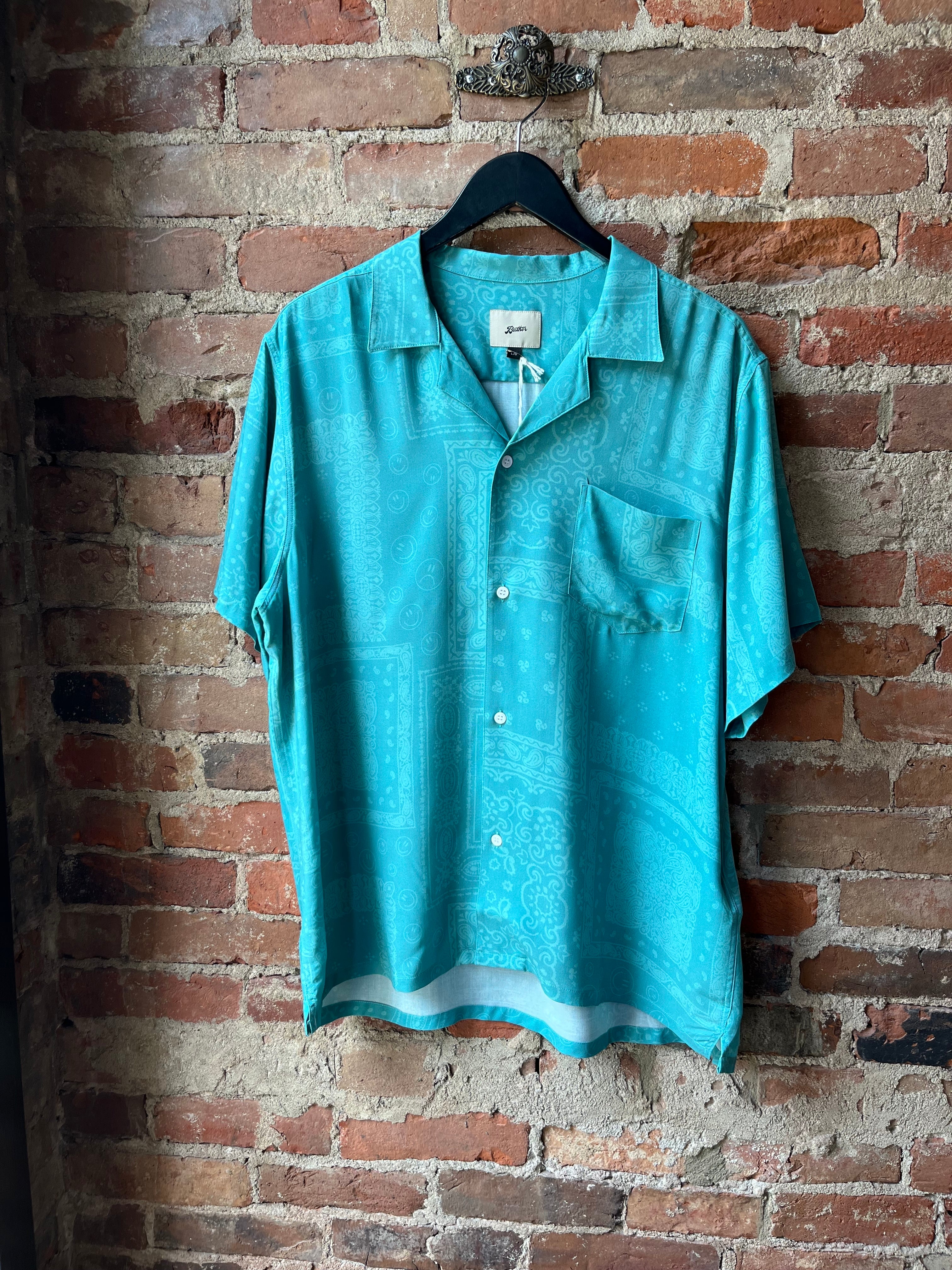 Bather Tonal Bandana Camp Shirt - Teal Men's Tops - Sloane Boutique