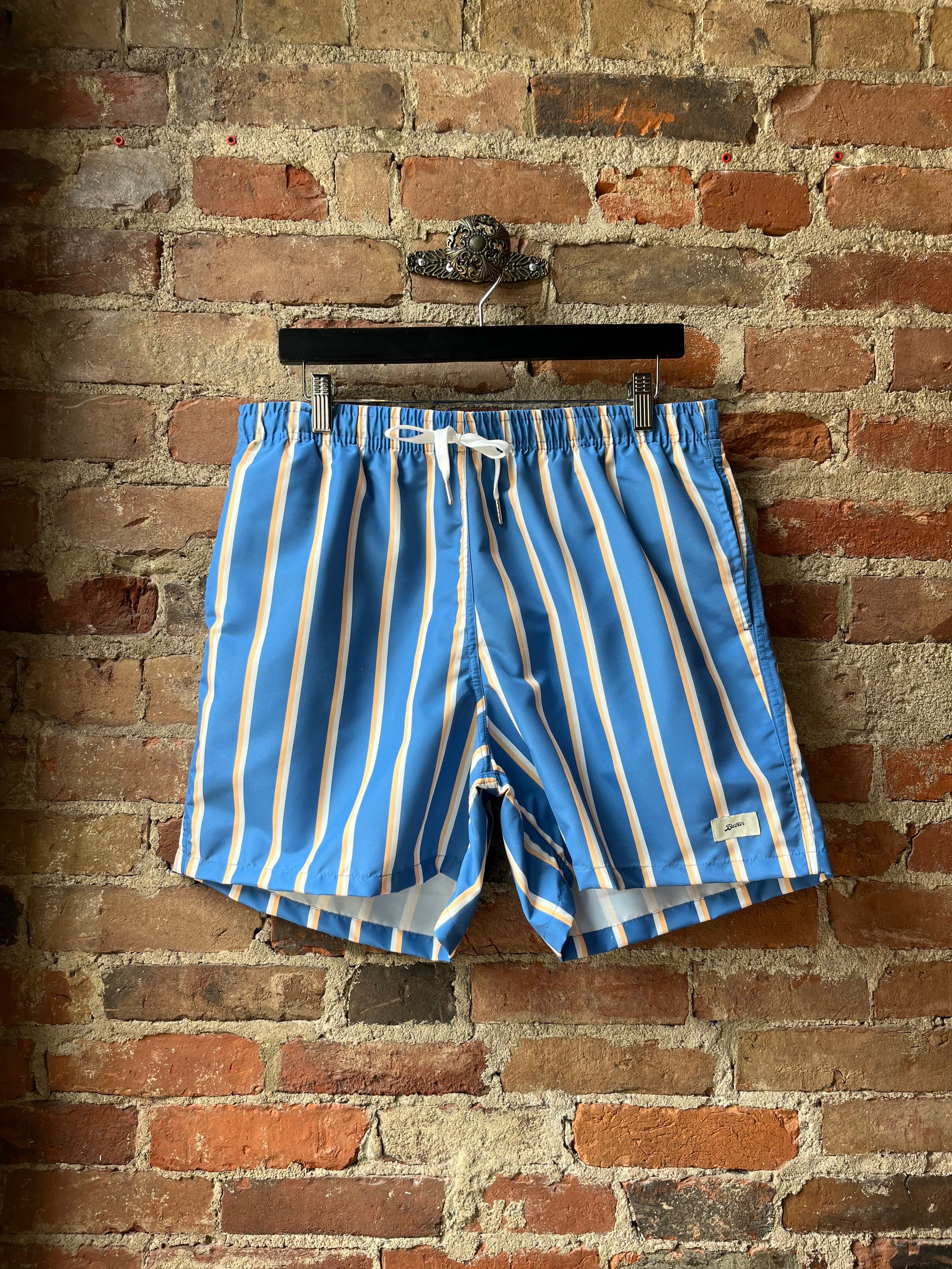 Bather Yellow & White Fine Stripe Trunk - Blue Men's Bottoms - Sloane Boutique