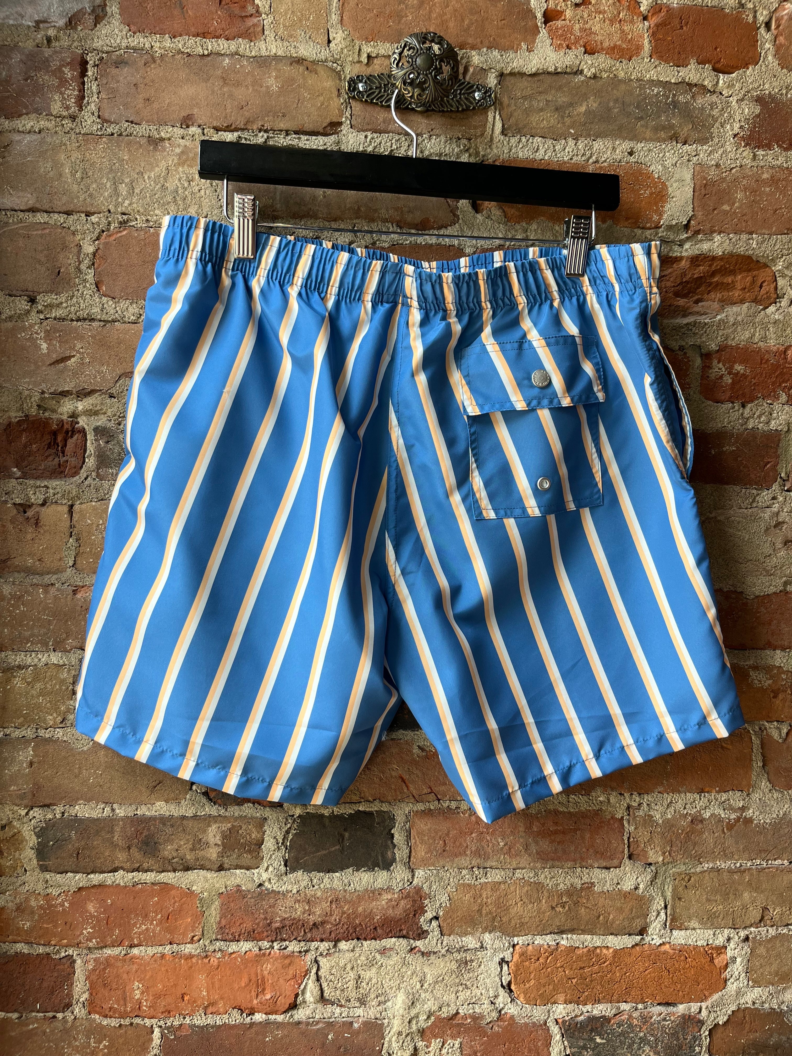 Bather Yellow & White Fine Stripe Trunk - Blue Men's Bottoms - Sloane Boutique