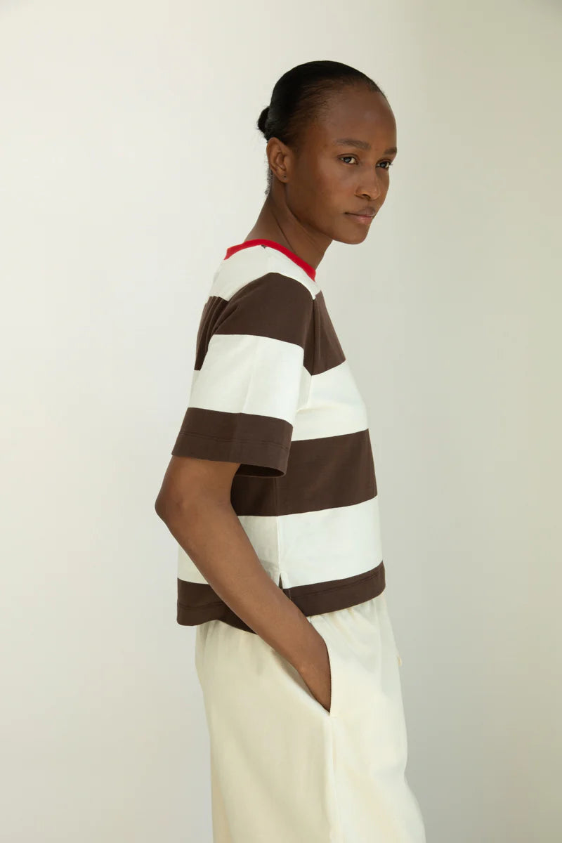 Beaumont Organic Bay-Sue Jersey Top - Cacao & White Stripe Women's Tops - Sloane Boutique