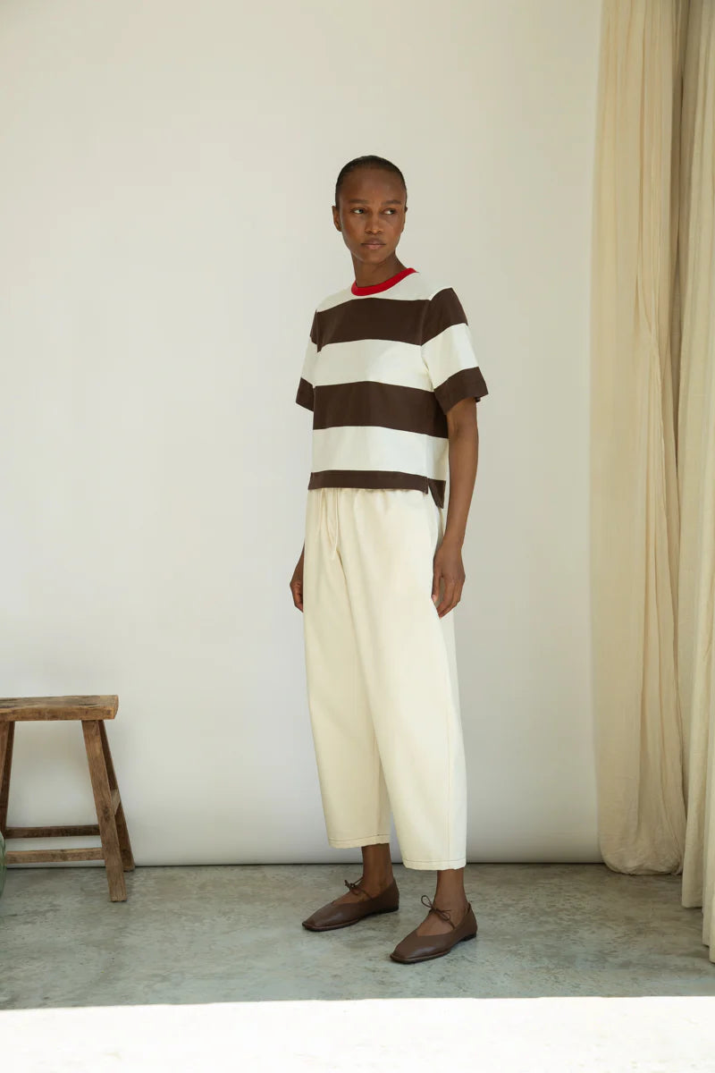 Beaumont Organic Bay-Sue Jersey Top - Cacao & White Stripe Women's Tops - Sloane Boutique