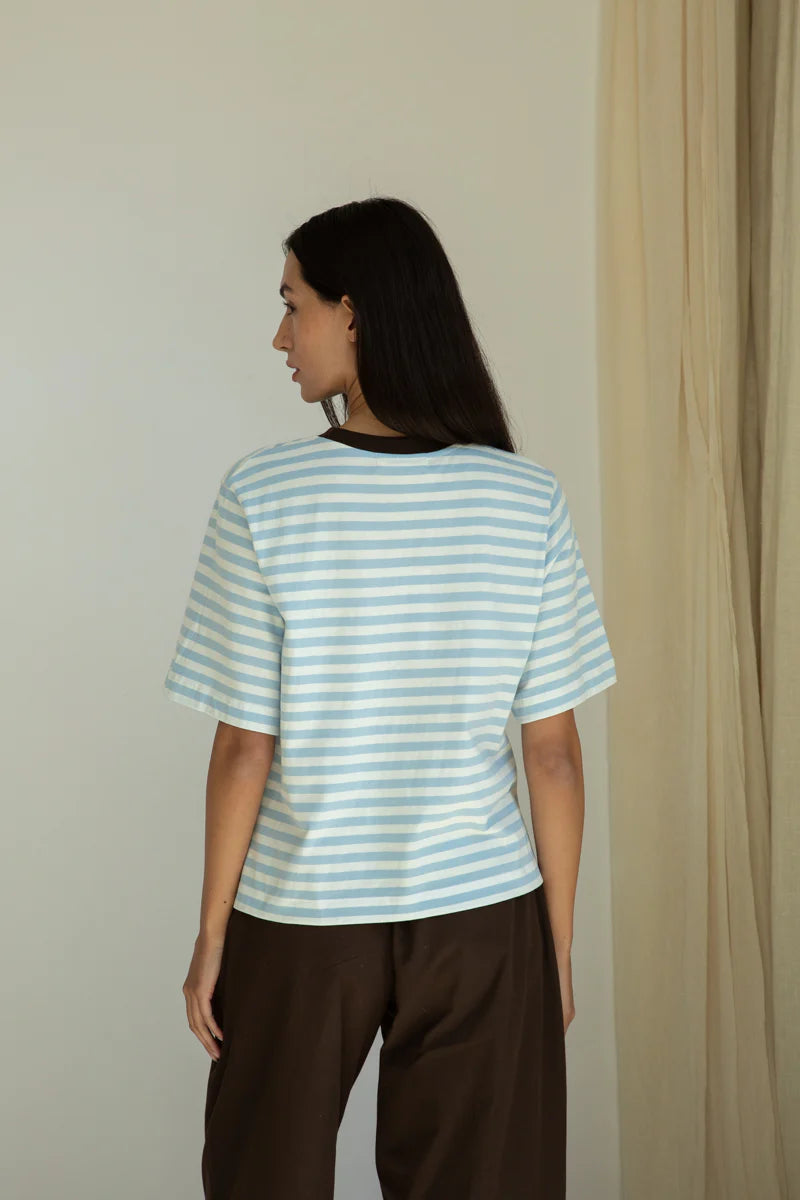 Beaumont Organic Bay-Sue Jersey Top - Pale Blue & White Stripe Women's Tops - Sloane Boutique