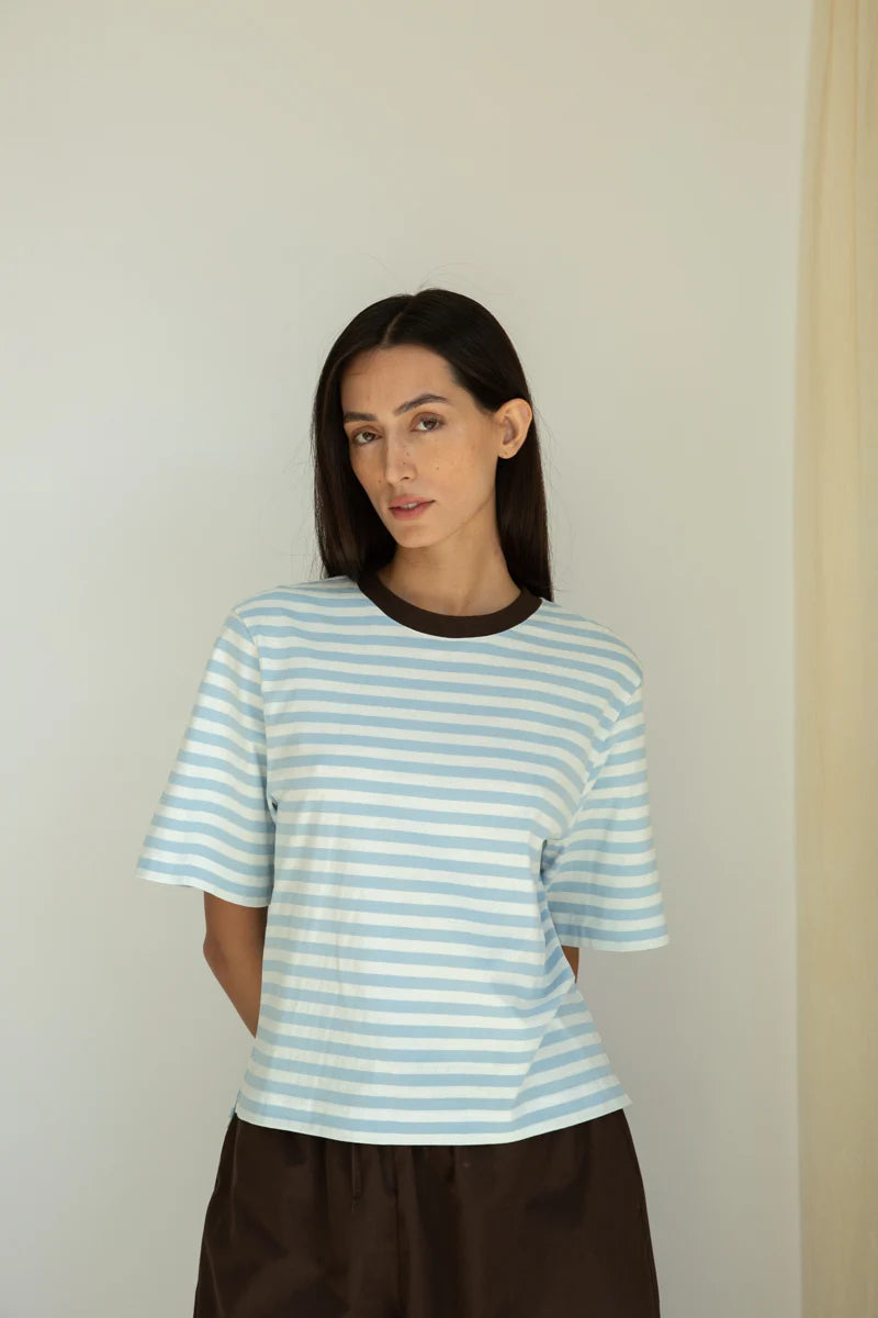 Beaumont Organic Bay-Sue Jersey Top - Pale Blue & White Stripe Women's Tops - Sloane Boutique
