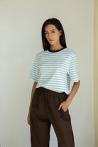 Beaumont Organic Bay-Sue Jersey Top - Pale Blue & White Stripe Women's Tops - Sloane Boutique
