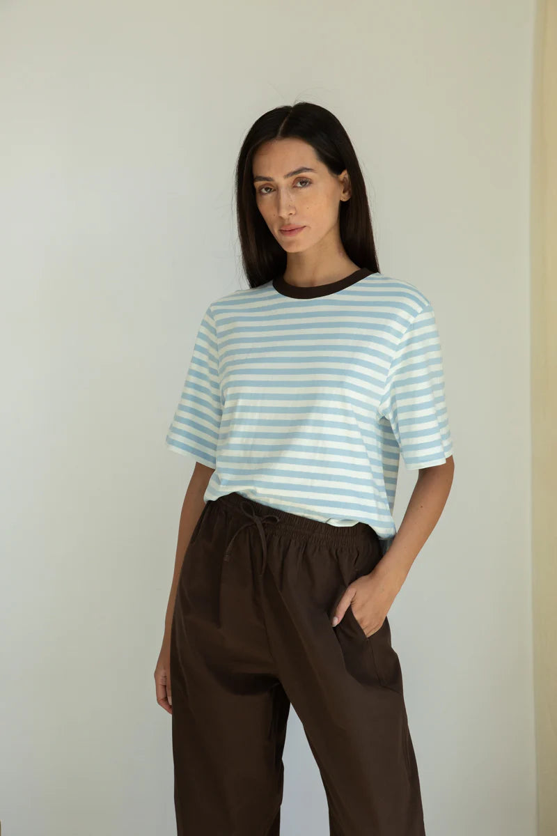 Beaumont Organic Bay-Sue Jersey Top - Pale Blue & White Stripe Women's Tops - Sloane Boutique