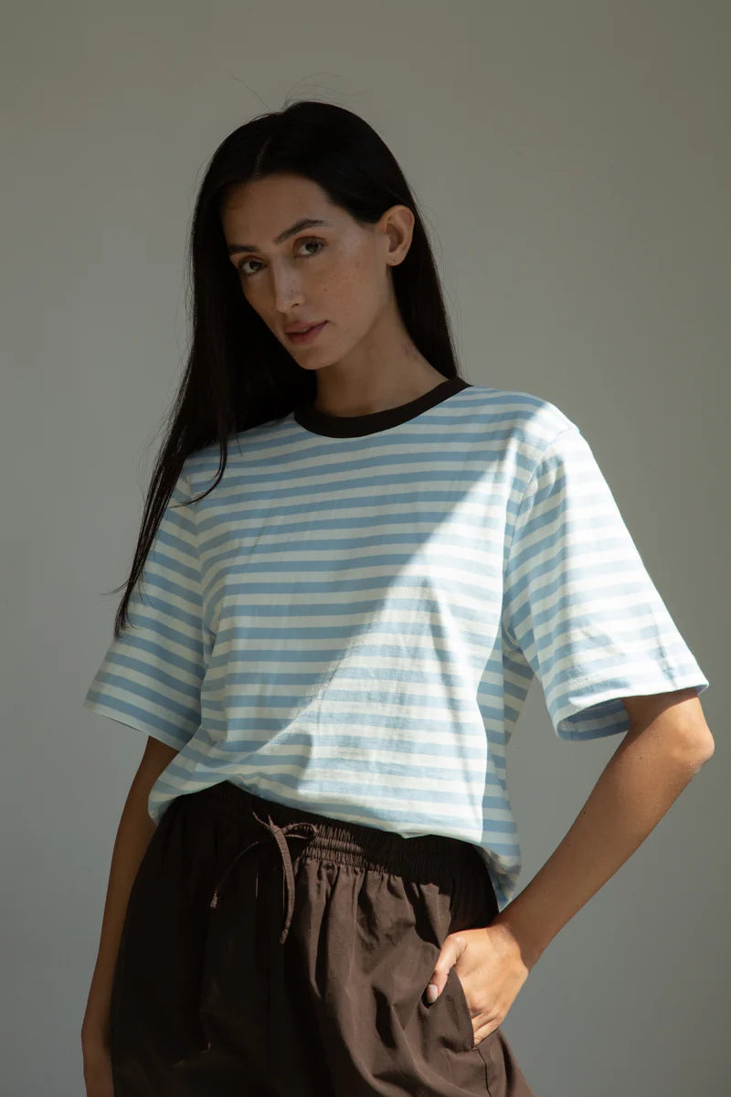 Beaumont Organic Bay-Sue Jersey Top - Pale Blue & White Stripe Women's Tops - Sloane Boutique