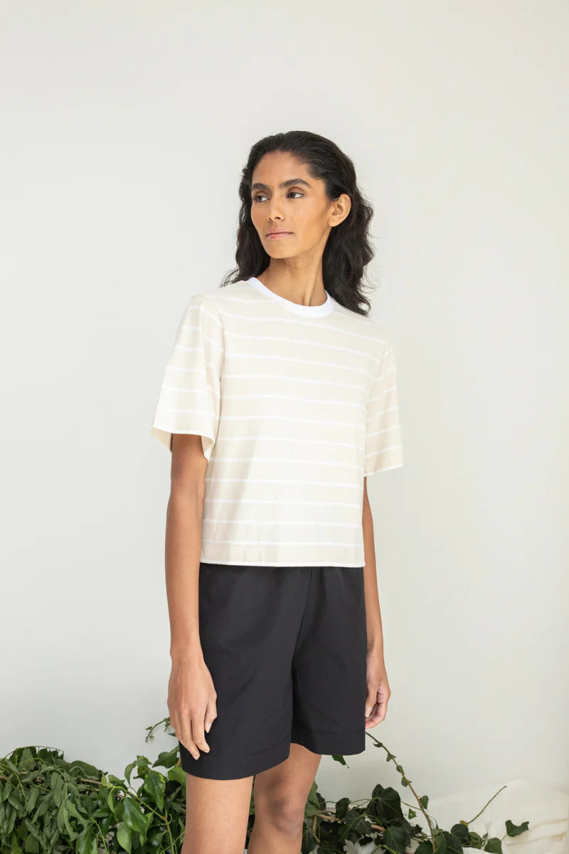 Beaumont Organic Bay Sue Top - Sand Thin Stripe Women's Tops - Sloane Boutique