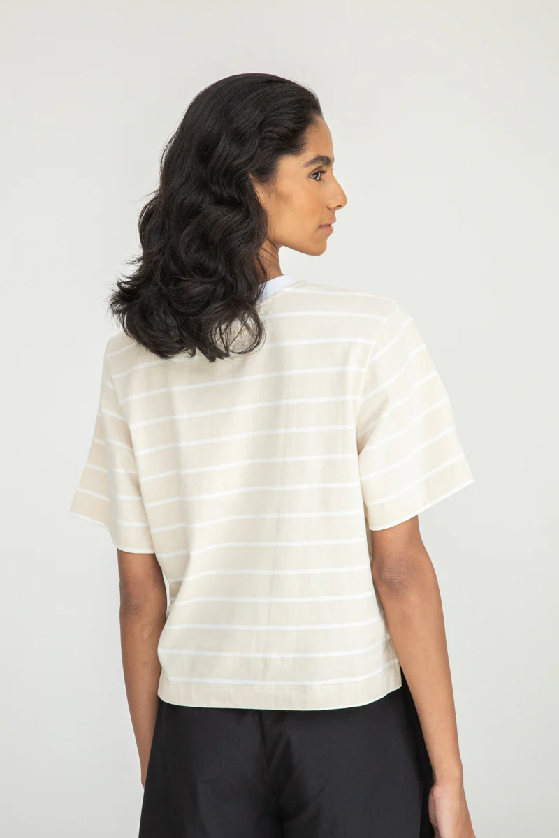 Beaumont Organic Bay Sue Top - Sand Thin Stripe Women's Tops - Sloane Boutique
