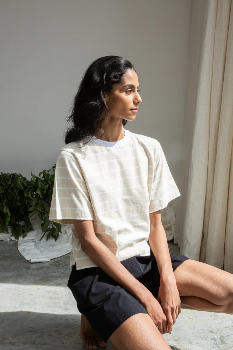 Beaumont Organic Bay Sue Top - Sand Thin Stripe Women's Tops - Sloane Boutique