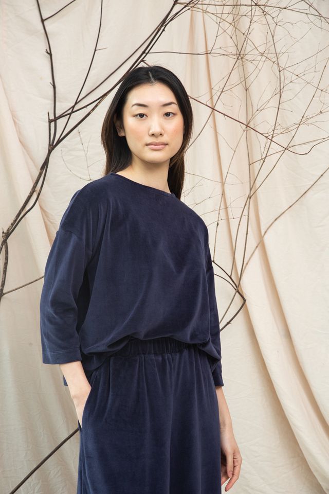 Beaumont Organic Divya Organic Cotton Velour Top - Night Sky Navy Women's Tops - Sloane Boutique