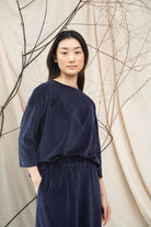 Beaumont Organic Divya Organic Cotton Velour Top - Night Sky Navy Women's Tops - Sloane Boutique