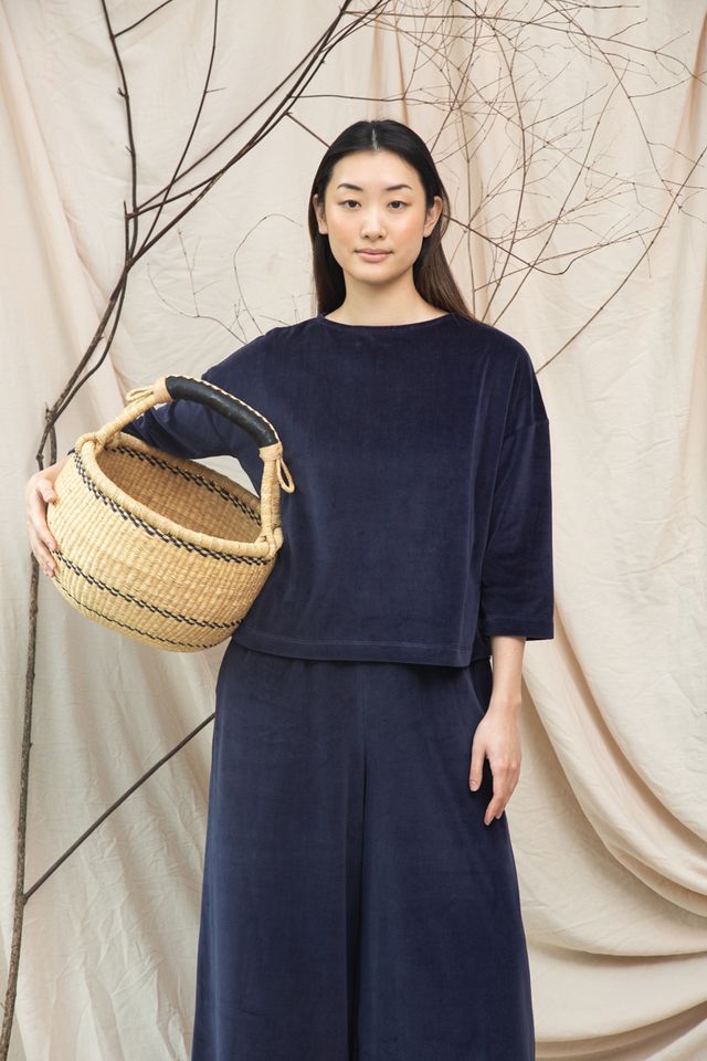 Beaumont Organic Divya Organic Cotton Velour Top - Night Sky Navy Women's Tops - Sloane Boutique