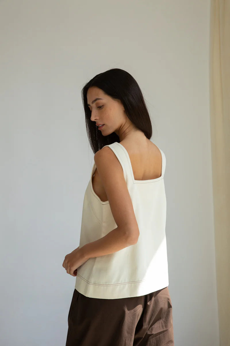 Beaumont Organic Jess-Leigh Denim Vest Top - Ecru Women's Tops - Sloane Boutique