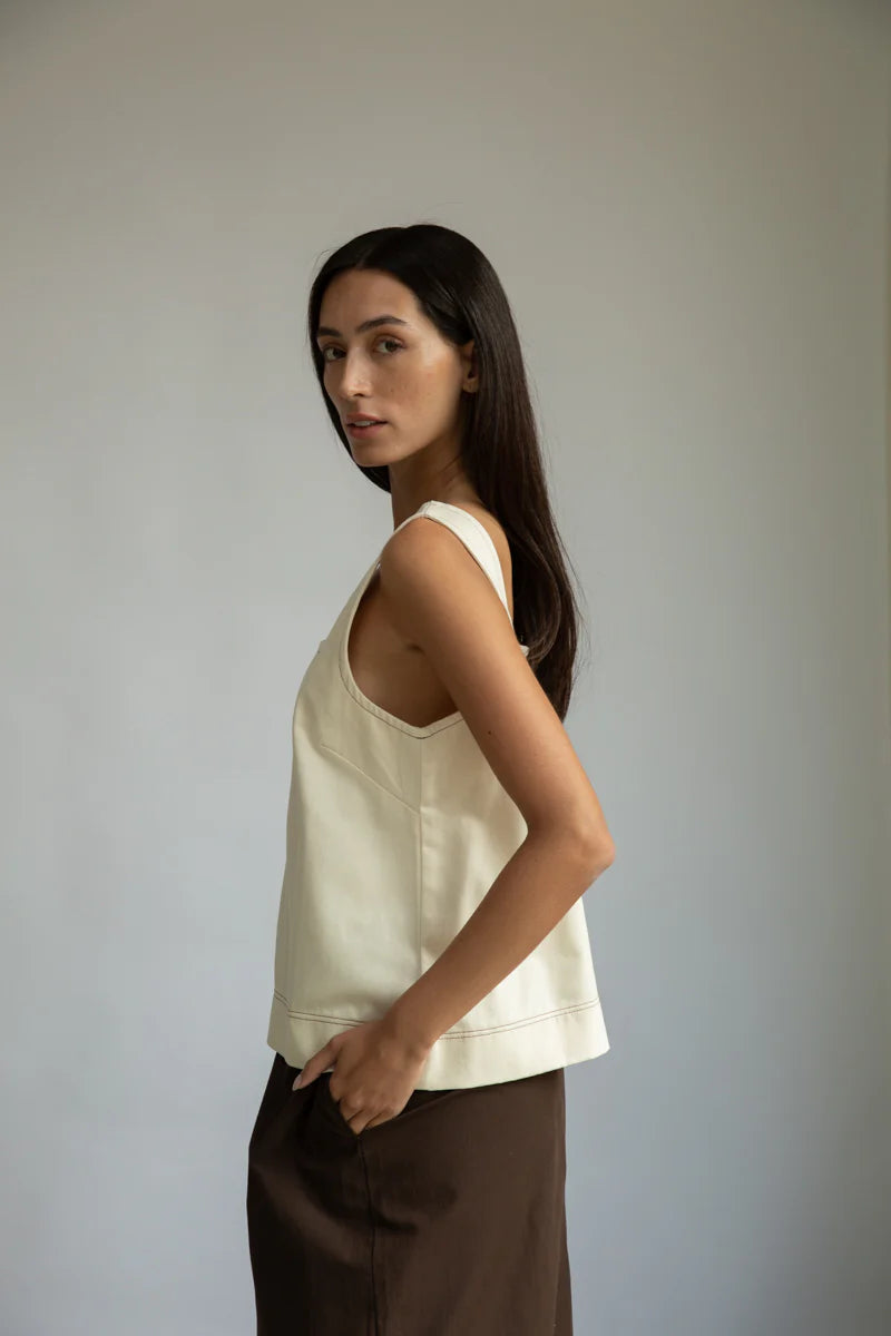 Beaumont Organic Jess-Leigh Denim Vest Top - Ecru Women's Tops - Sloane Boutique