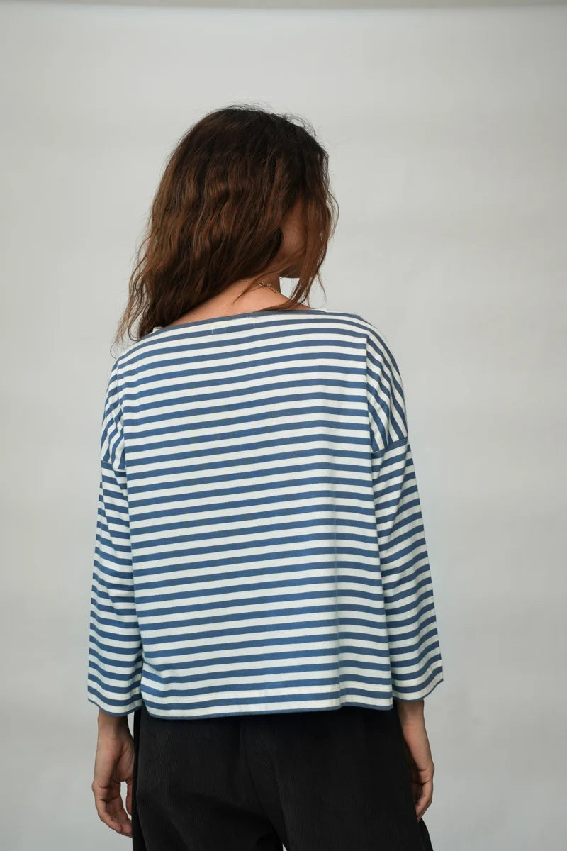 Beaumont Organic Leia-Sue Jersey Top - Pewter and Off-White Stripe Women's Tops - Sloane Boutique