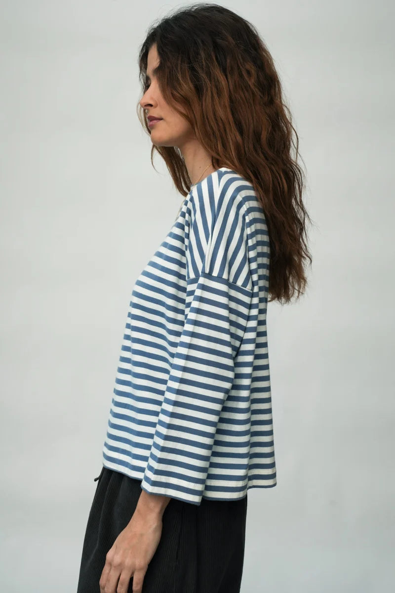 Beaumont Organic Leia-Sue Jersey Top - Pewter and Off-White Stripe Women's Tops - Sloane Boutique