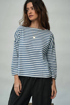 Beaumont Organic Leia-Sue Jersey Top - Pewter and Off-White Stripe Women's Tops - Sloane Boutique