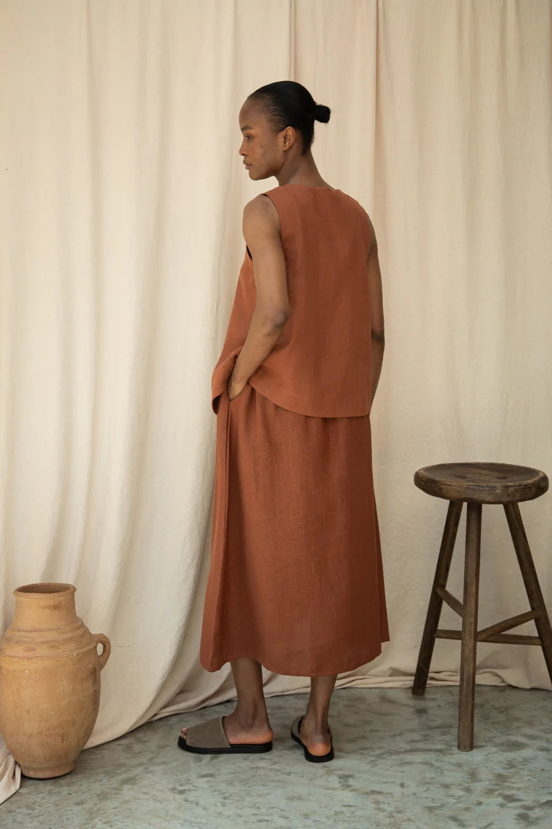 Beaumont Organic Lyla-May Linen Skirt - Russet Women's Bottoms - Sloane Boutique