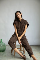 Beaumont Organic Nancy Cotton Jersey & Poplin Shirt - Cacao Women's Tops - Sloane Boutique