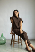 Beaumont Organic Nancy Cotton Jersey & Poplin Shirt - Cacao Women's Tops - Sloane Boutique