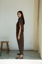 Beaumont Organic Nancy Cotton Jersey & Poplin Shirt - Cacao Women's Tops - Sloane Boutique