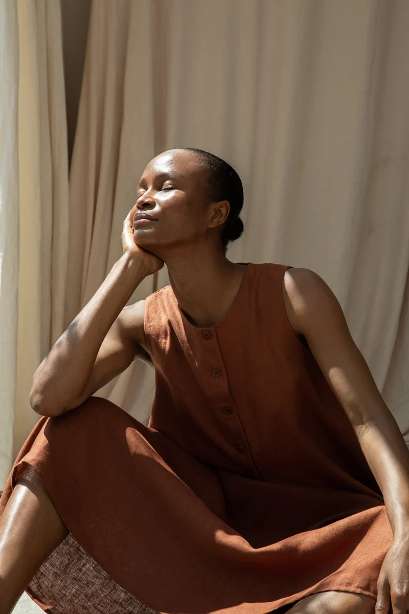 Beaumont Organic Olivia-May Linen Waistcoat - Russet Women's Tops - Sloane Boutique