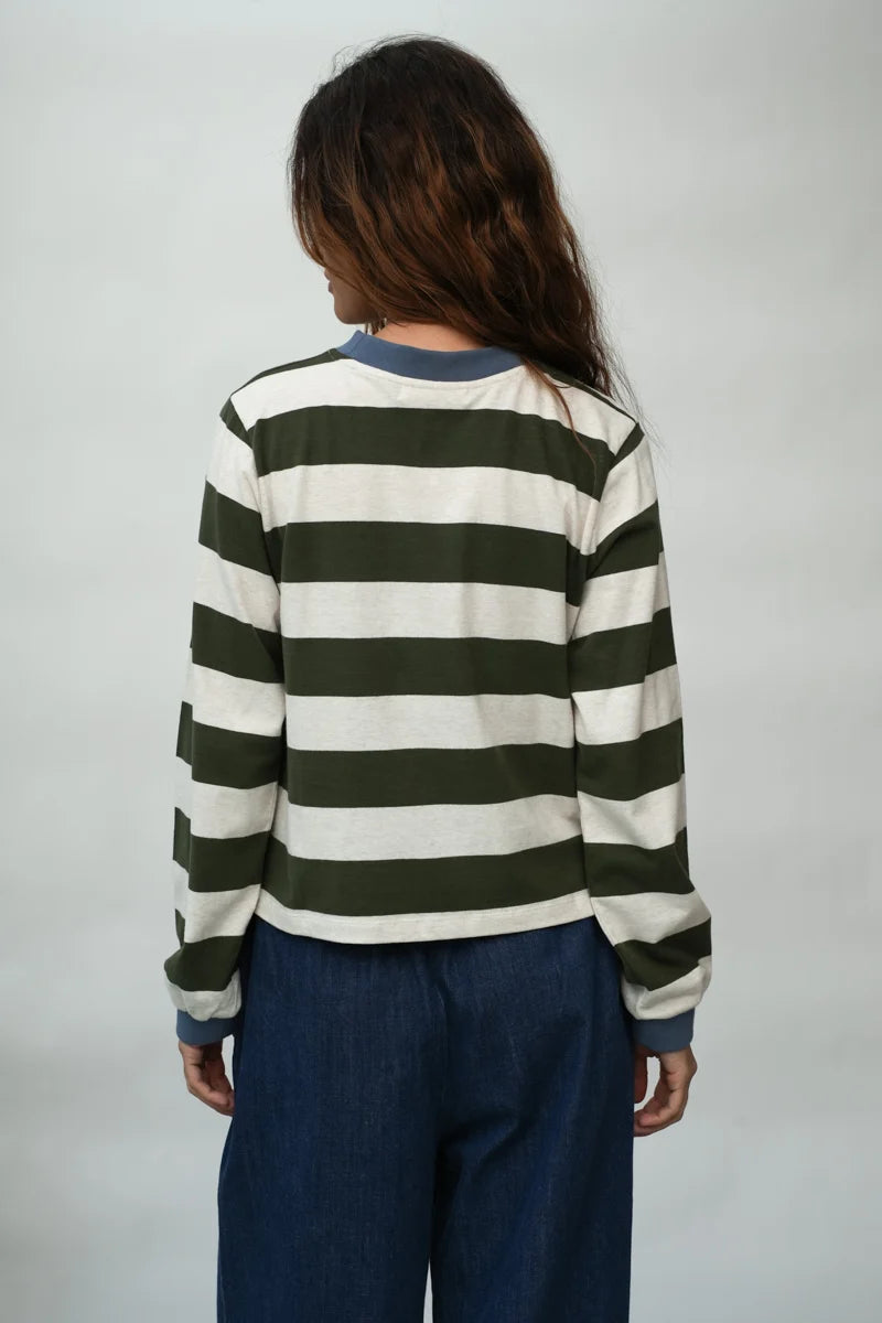 Beaumont Organic Sierra-Sue Jersey Top - Olive and Ecru Marl Stripe Women's Tops - Sloane Boutique