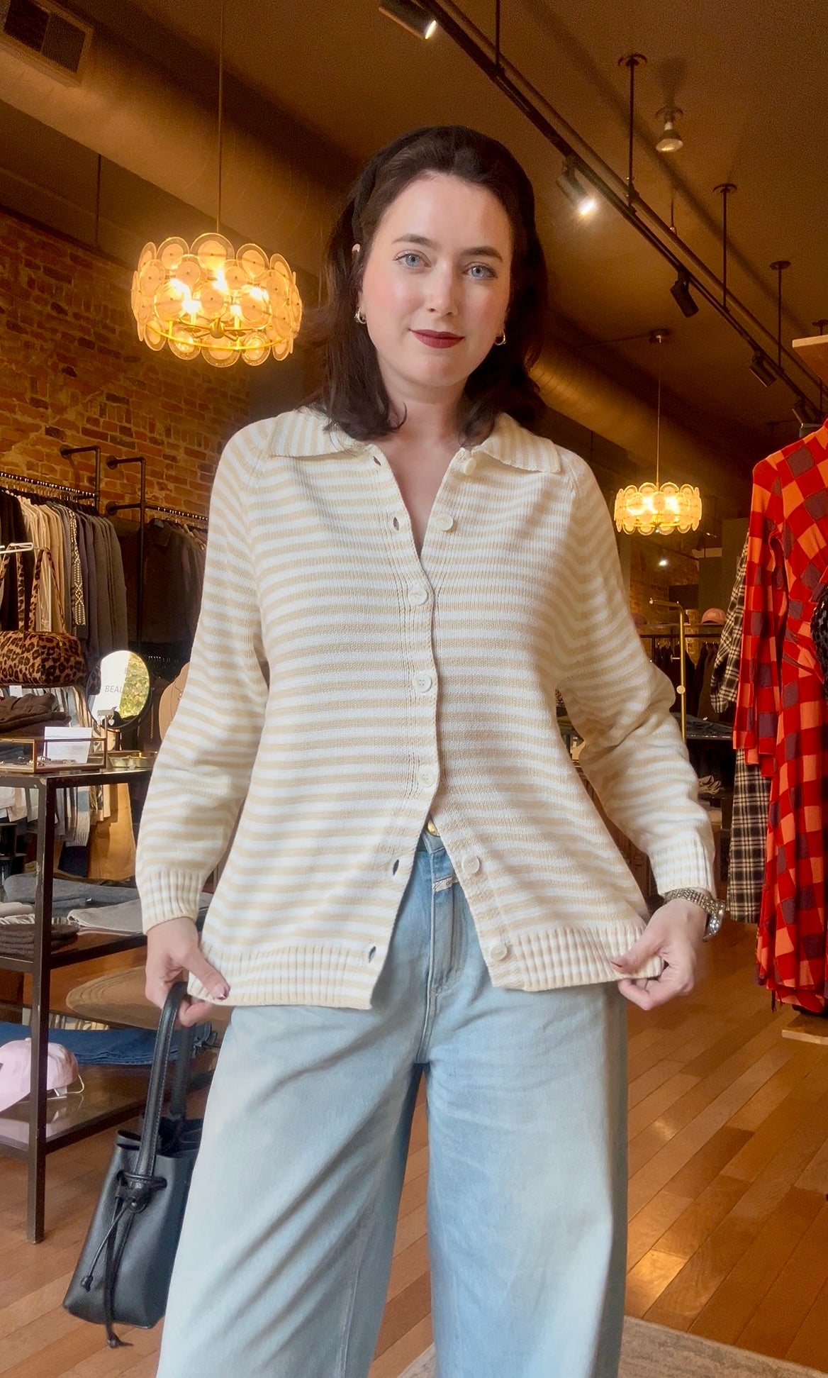 Callahan Beth Cardigan - Creme Stripe Women's Tops - Sloane Boutique