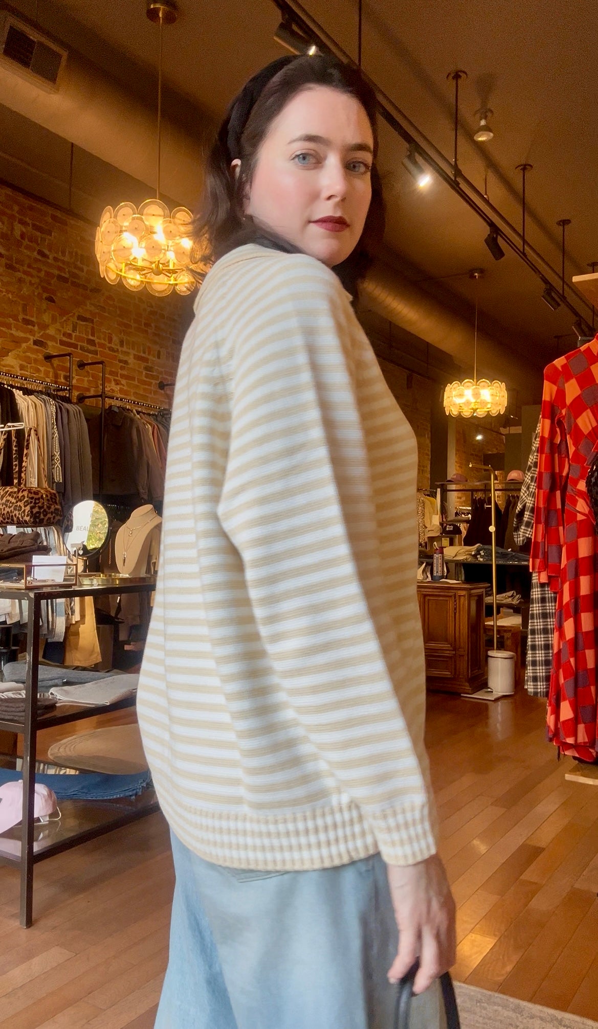 Callahan Beth Cardigan - Creme Stripe Women's Tops - Sloane Boutique
