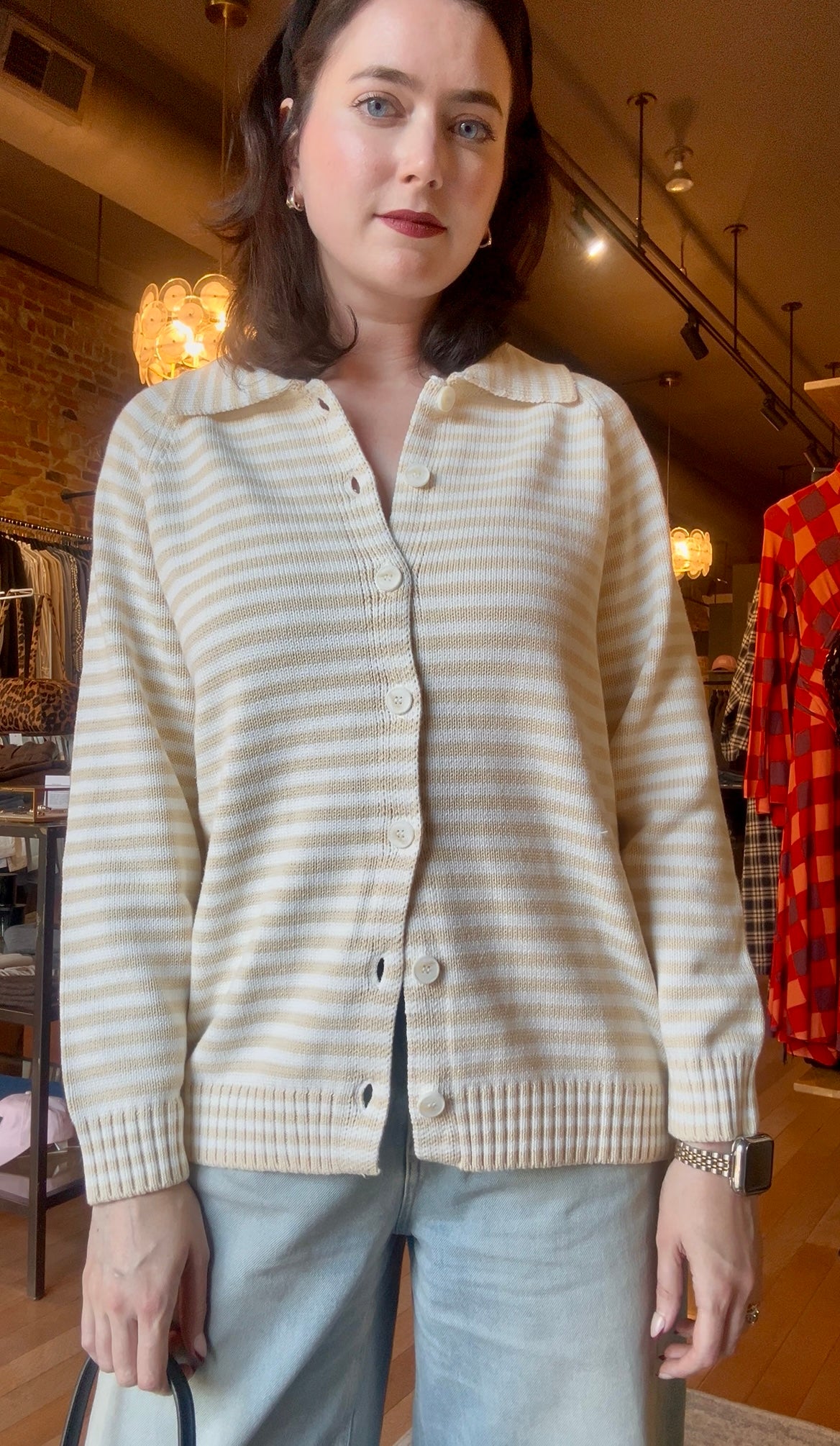 Callahan Beth Cardigan - Creme Stripe Women's Tops - Sloane Boutique