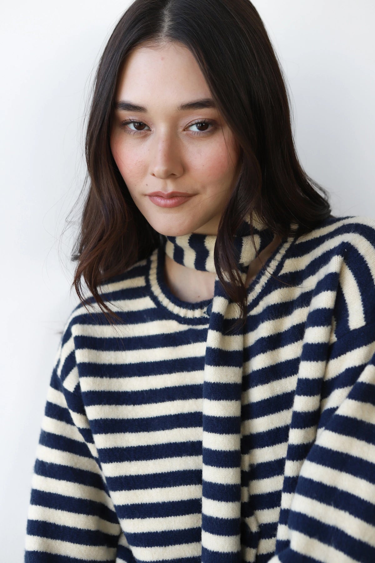 Callahan Jane Cardigan & Scarf - Navy & Creme Stripe Women's Tops - Sloane Boutique